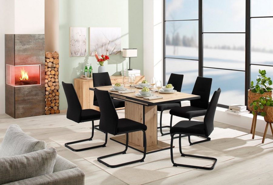 HELA Essgruppe Ariana, Esstisch mit 6 Stühlen, ausziehbarer Küchentisch, (Set, 7-tlg., 1 Tisch ausziehbar / 6 Stühle), Tisch 120-160cm, 6 Stühle mit hoher Belastbarkeit von Hela