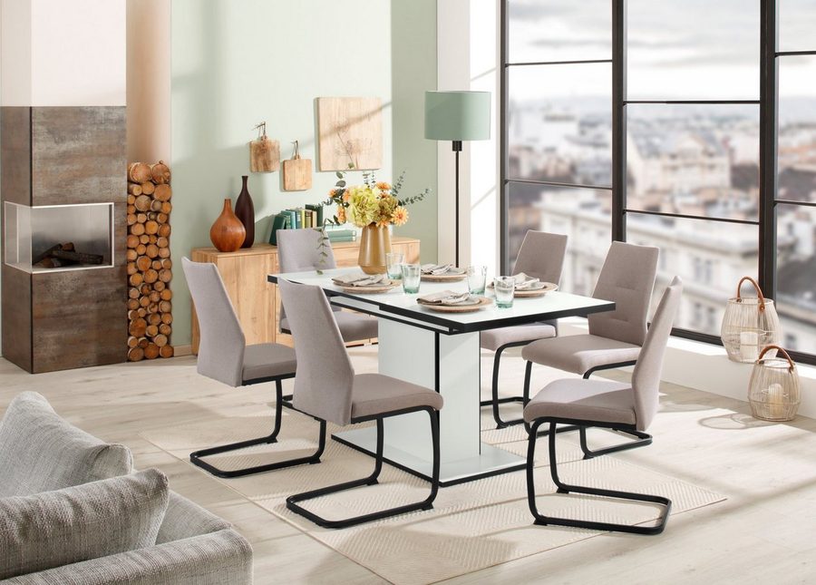 HELA Essgruppe Ariana, Esstisch mit 6 Stühlen, ausziehbarer Küchentisch, (Set, 7-tlg., 1 Tisch ausziehbar / 6 Stühle), Tisch 120-160cm, 6 Stühle mit hoher Belastbarkeit von Hela