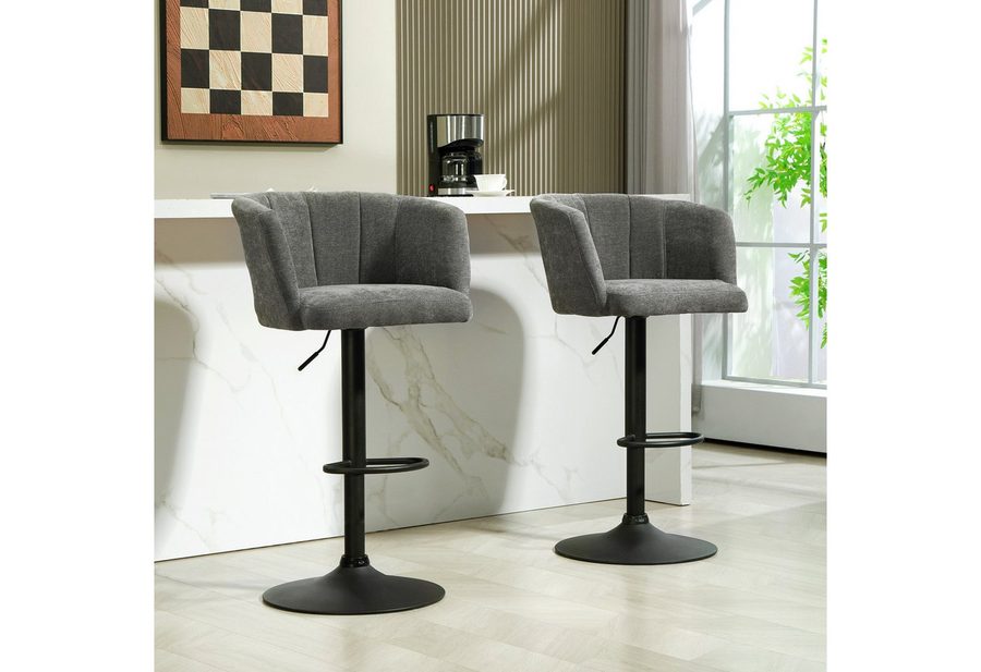 HOMCOM Barhocker 2er-Set Höhenverstellbarer Küchenhocker mit Fußstütze, Drehbar (Barstuhl, 2 St., Bistrohocker), für Wohnzimmer, Esszimmer, Dunkelgrau von HOMCOM