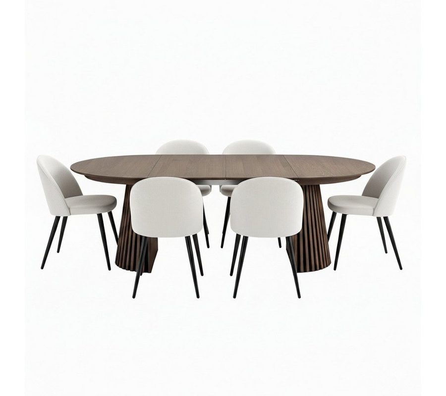 ebuy24 Essgruppe Tokyo Essgruppe Esstisch smoked, 6 Stühle aus beig, (7-tlg)