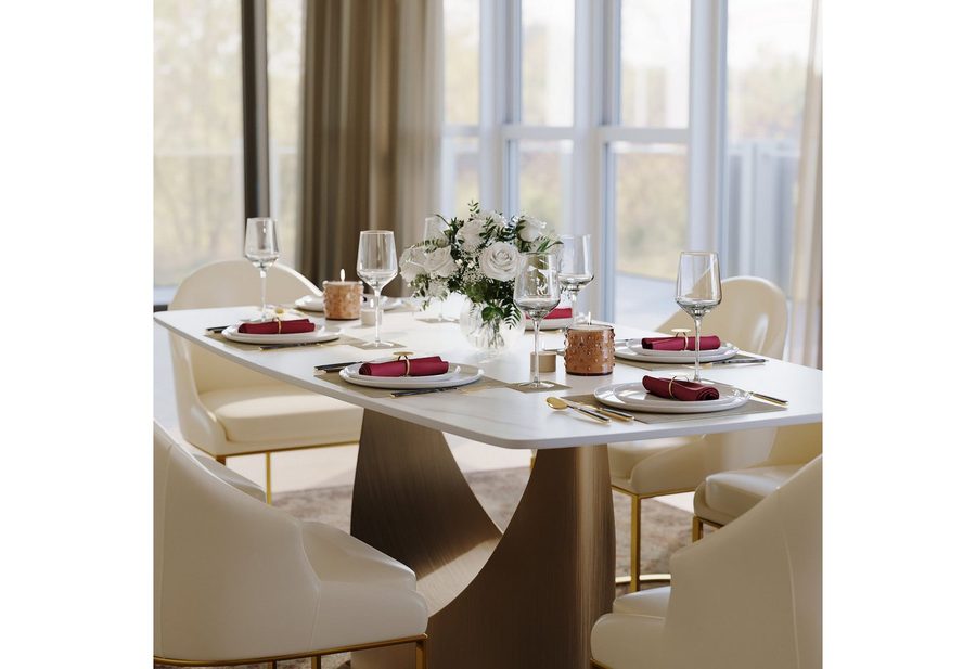POVISON Esstisch mit U-Form Beine, Esszimmertisch aus Sinterstein, rechteckig (1-St., ohne Stühle), Moderne Esstisch für 6-8 Personen