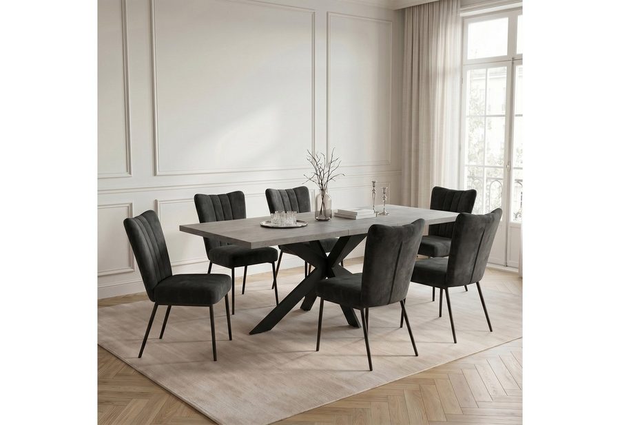 Jiexi Essgruppe Esstisch Ausziehbar 160-200cm mit Samtstühlen Metallbeine