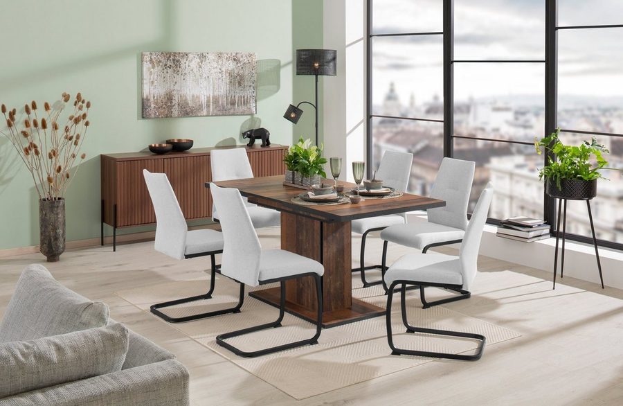 HELA Essgruppe Ariana, Esstisch mit 6 Stühlen, ausziehbarer Küchentisch, (Set, 7-tlg., 1 Tisch ausziehbar / 6 Stühle), Tisch 120-160cm, 6 Stühle mit hoher Belastbarkeit von Hela