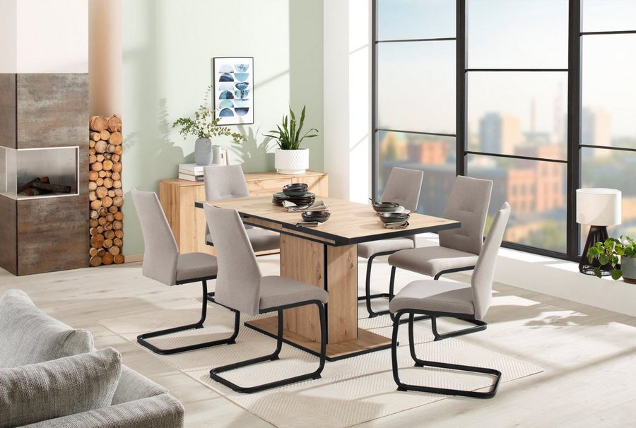 HELA Essgruppe Ariana, Esstisch mit 6 Stühlen, ausziehbarer Küchentisch, (Set, 7-tlg., 1 Tisch ausziehbar / 6 Stühle), Tisch 120-160cm, 6 Stühle mit hoher Belastbarkeit von Hela