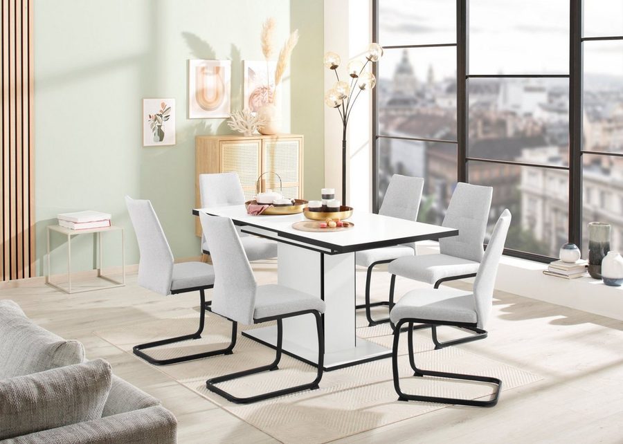 HELA Essgruppe Ariana, Esstisch mit 6 Stühlen, ausziehbarer Küchentisch, (Set, 7-tlg., 1 Tisch ausziehbar / 6 Stühle), Tisch 120-160cm, 6 Stühle mit hoher Belastbarkeit von Hela