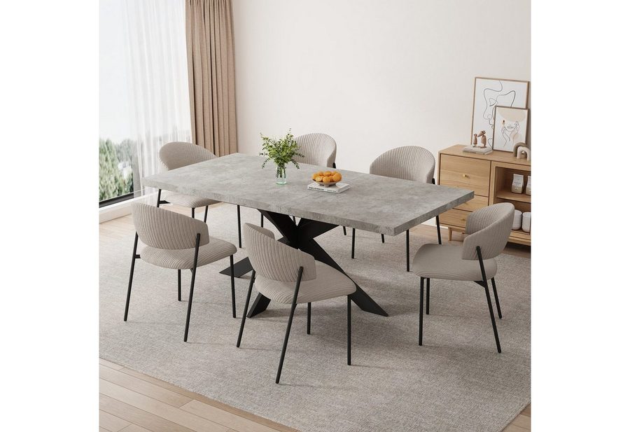 Jiexi Esstisch Tisch-und Stuhlset, Ausziehbarer Esstisch (130–170 cm) mit 4-6 Stühlen, ausziehbarer, hohe Härte, für 6 Personen von Jiexi