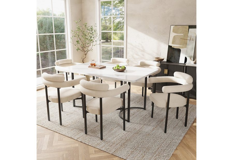 Flieks Esszimmerstuhl (Set, 6 St), 6er Set Polsterstühle Wohnzimmer Samt Küchenstühle Eisengestell