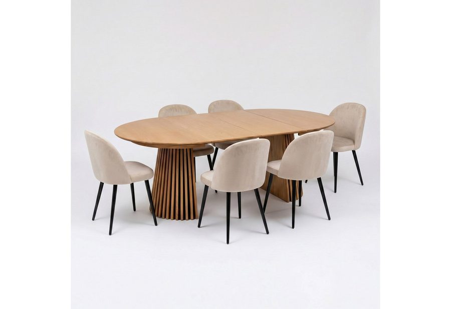 ebuy24 Essgruppe Tokyo Essgruppe Esstisch natur, 6 Stühle aus beige, (7-tlg)