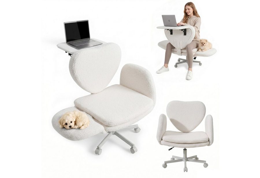 Patbrela Drehstuhl Bürostuhl Chefsessel Ergonomisch mit klappbaren Armlehnen, drehbar, mit klappbarer Tischplatte für Laptop und Rollen von Patbrela
