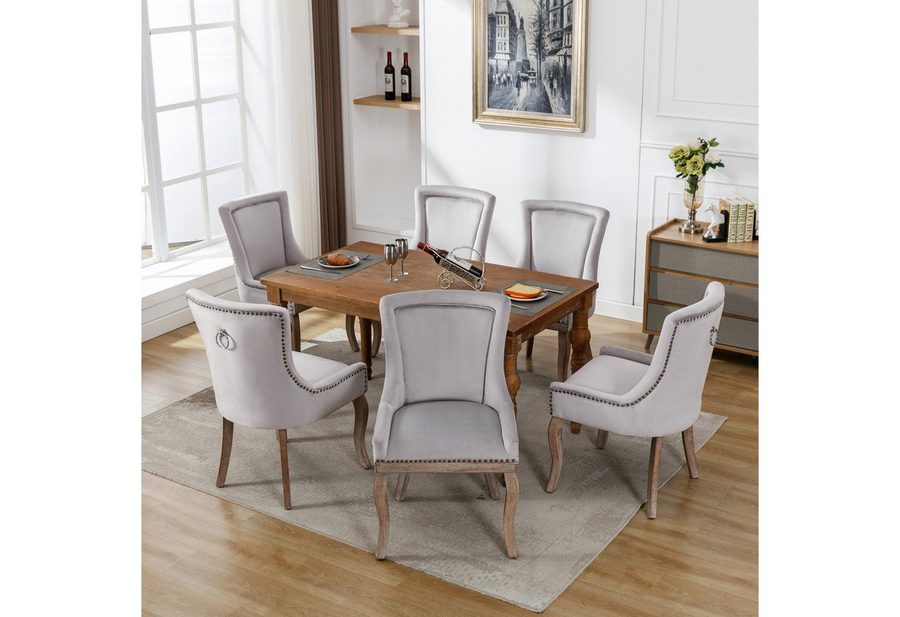 Flieks Esszimmerstuhl (Set, 6 St), 6er Set Polsterstühle Küchenstühle Samt Wohnzimmer Massivholzbeine