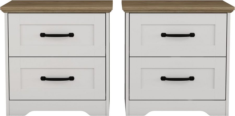 OTTO home Nachtkommode Emmilia Nachttisch Set im Landhaus Design (2 St., Schlafzimmer Kommoden Nachschrank im 2er Set), 2 Schubladen je Nachttisch - viel Stauraum im Schlafzimmer von OTTO home