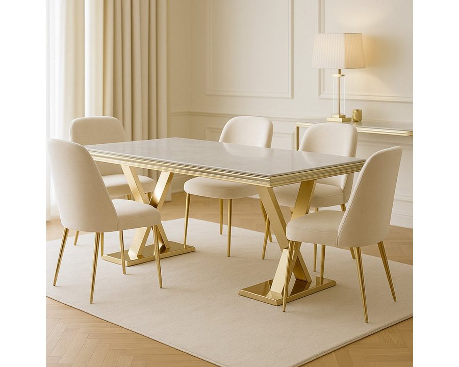 alesvelt Esstisch Ferrara Moderner Esstisch mit Marmor-Optik Edelstahlgestell 180cm (1-Tisch), 180 x 90 x 76 cm 6-8 Personen
