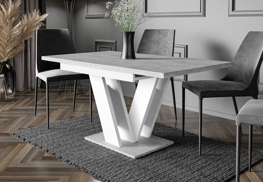 Home Collective Esstisch ausziehbar Tisch Küchentisch Esszimmertisch Ausziehtisch (Esszimmer Küche Wohnzimmer Esstisch erweiterbar), modernes Design mit V-Gestell, 120-160x80 cm Steingrau