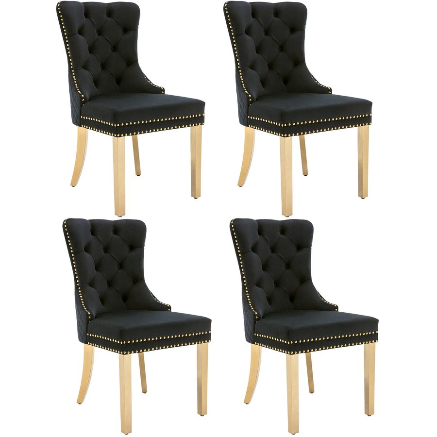 Esszimmerstühle, 4 er Set Schwarze Samtesszimmerstühle mit runden Zugringen, Luxussamtstühle für Wohnzimmer, 51.5 × 65.5 × 95 cm   Aosom.de
