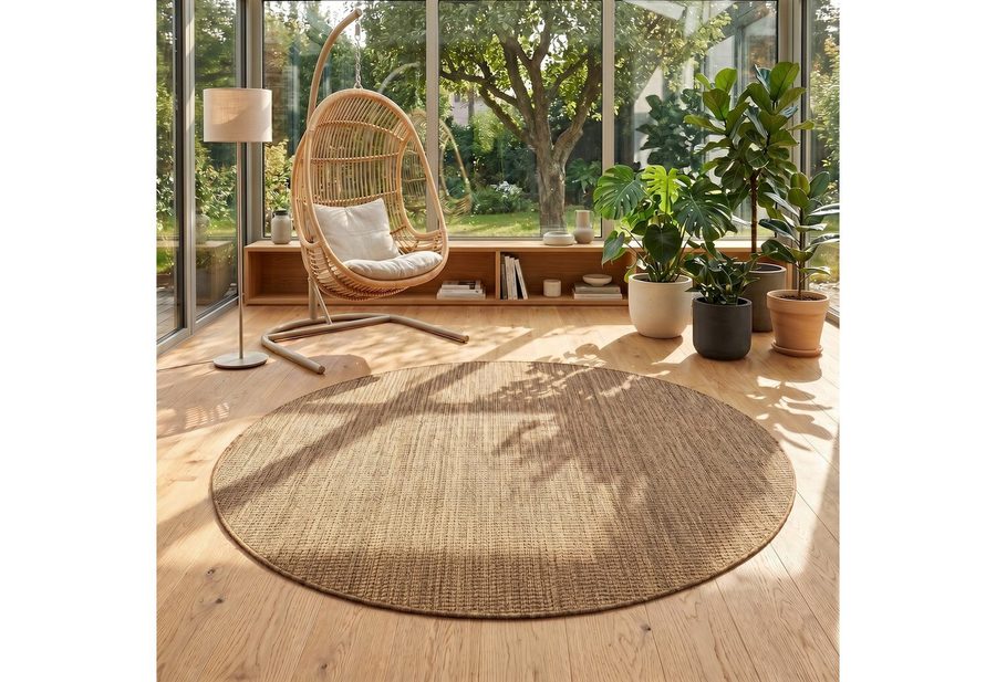 Teppium Teppich Einfarbig, Rund, Höhe: 3 mm, Teppich Wetterfest Waschbar Balkon, Garten, Terrasse und Küchenteppich von Teppium