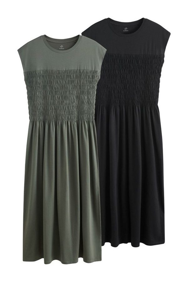 The Set Jerseykleid The Set 2er-Pack Geraffte Jersey-Maxikleider (2-tlg)
