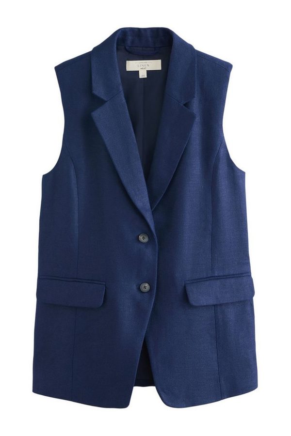 Next Anzugweste Langer, ärmelloser Blazer mit hohem Leinenanteil (1-tlg)