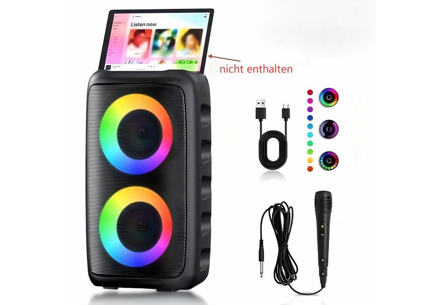 AIBISTAR RGB Bluetooth Lautsprecher Party-Lautsprecher 2400mAh, Mikrofon, Bass Bluetooth-Lautsprecher 2-Kanal-System (Bluetooth / AUX / USB / SD-Karte, 40 W, 2400-mAh-Akku,dynamische RGB-Beleuchtung,externer Mikrofonanschluss)