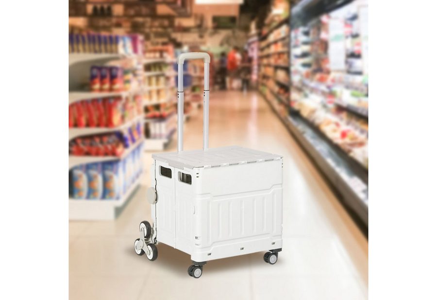 HOMCOM Einkaufstrolley klappbar Treppensteiger bis 80 kg aus Aluminium, 51 l, für Büro, Speicher, Schule, Weiß