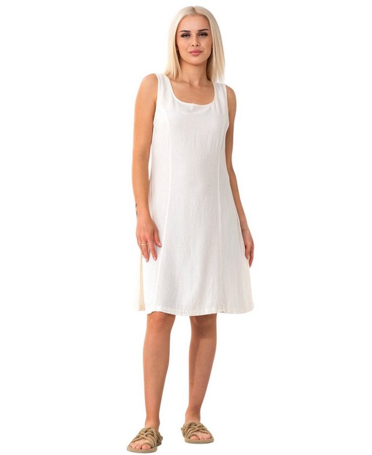 WENOR Sommerkleid mit Bindegürtel hinten Leinenmix Strandkleid ärmellos knielang (1-tlg) Formende Nähte, Rückenbindung, Rückenreißverschluss