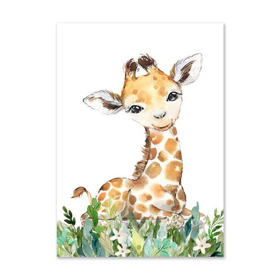 TPFLiving Poster Leinwand / Giraffe, Löwenbaby, Elefant und Zebra für Kinderzimmer - / Verschiedene Größen - OHNE Rahmen - Modell A - 10x15cm von TPFLiving