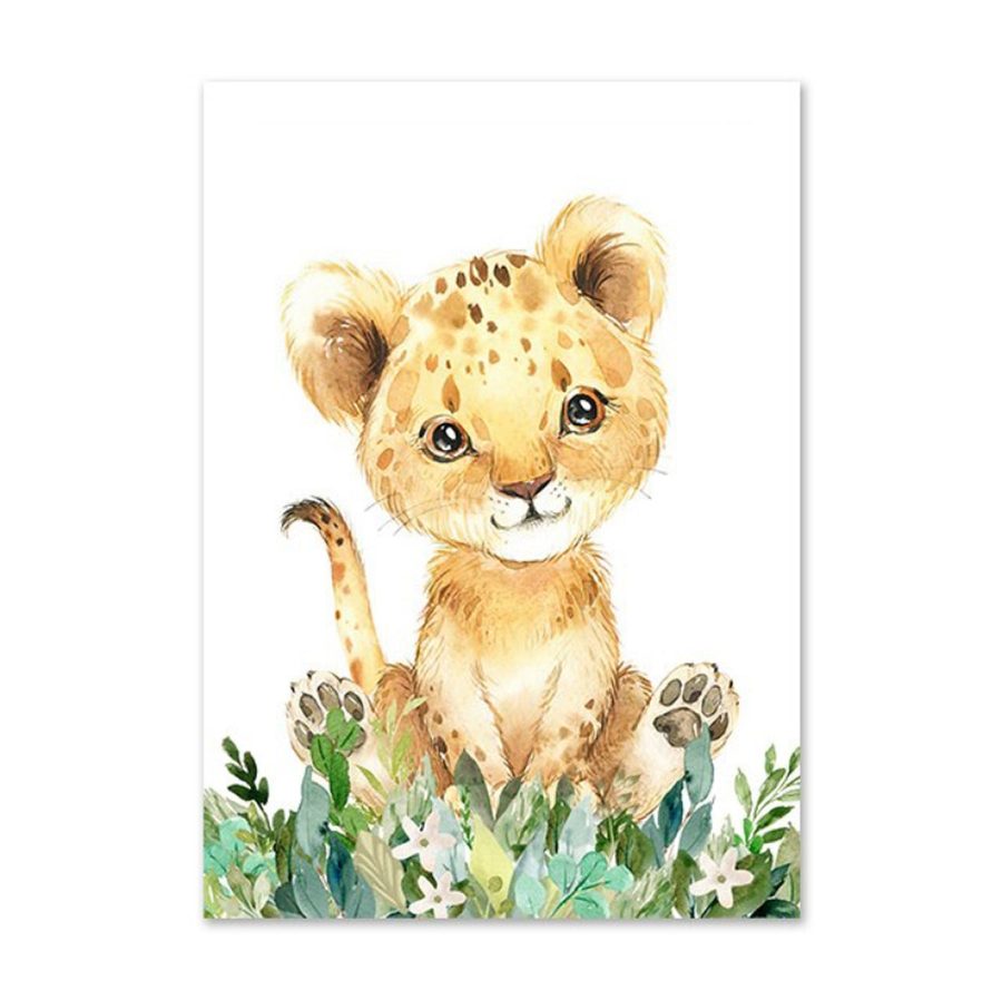 TPFLiving Poster Leinwand / Giraffe, Löwenbaby, Elefant und Zebra für Kinderzimmer - / Verschiedene Größen - OHNE Rahmen - Modell B - 10x15cm von TPFLiving