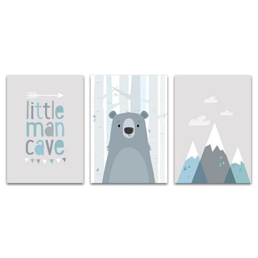 TPFLiving Poster Leinwand / Bär und Berge für Kinderzimmer, / Verschiedene Größen - OHNE Rahmen - Modell D-3PCS - 30x40cm von TPFLiving