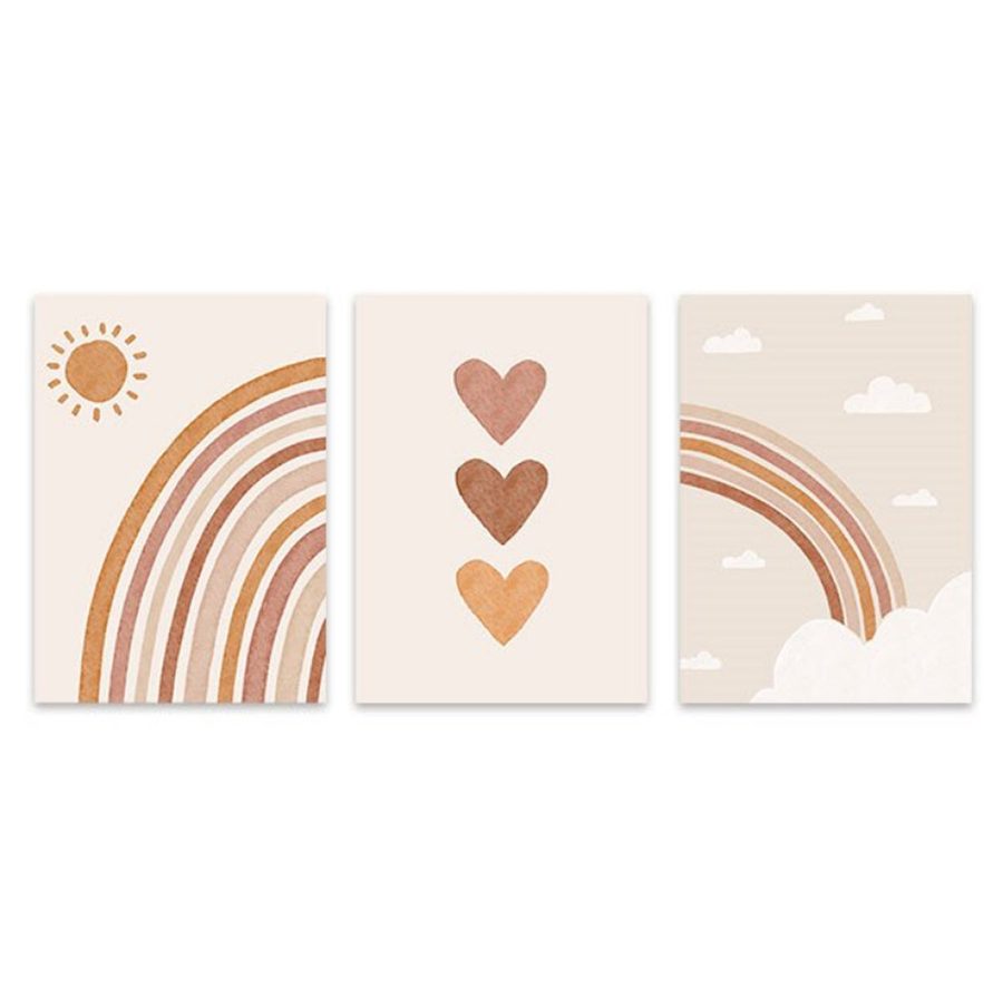 TPFLiving Poster Leinwand / Sonne, Herz und Regenbogen für Kinderzimmer - / Verschiedene Größen - OHNE Rahmen - Modell 3PCS - 50x70cm von TPFLiving