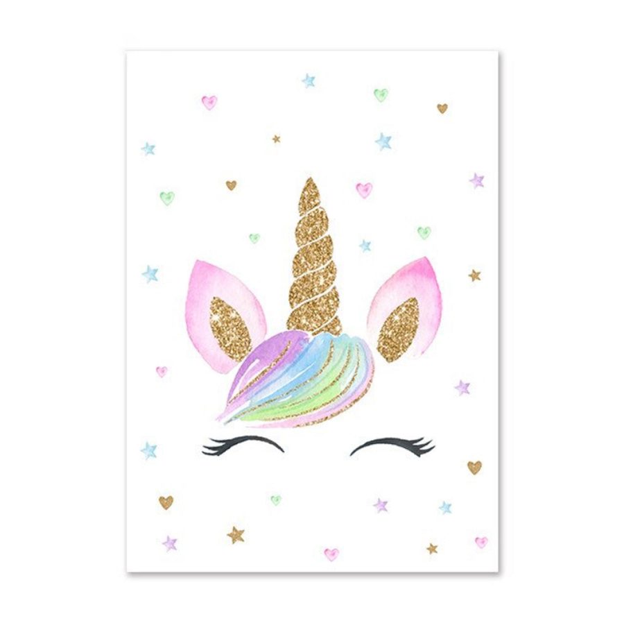 TPFLiving Poster Leinwand / Einhorn, Regenbogen, Sterne, Herz - Für Kinderzimmer - / Verschiedene Größen - OHNE Rahmen - Modell C - 15x20cm von TPFLiving