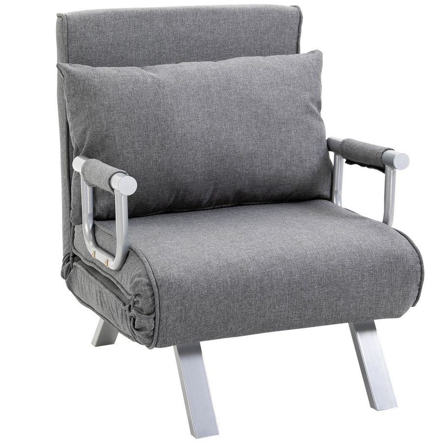 HOMCOM Schlafsofa mit Armlehne 3-in-1 Schlafsessel Multifunktion leinen Polyester Grau 65 x 69 x 80 cm