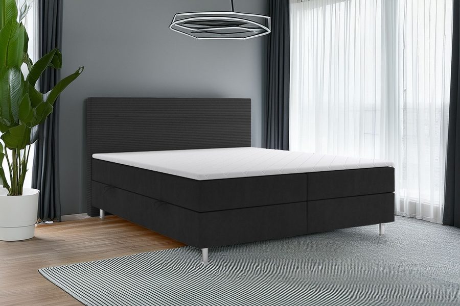 Möbel Punkt Boxspringbett PISA mit Bettkasten 180 x 200 cm Webstoff Schwarz Bett Bettkasten Topper von Möbel Punkt