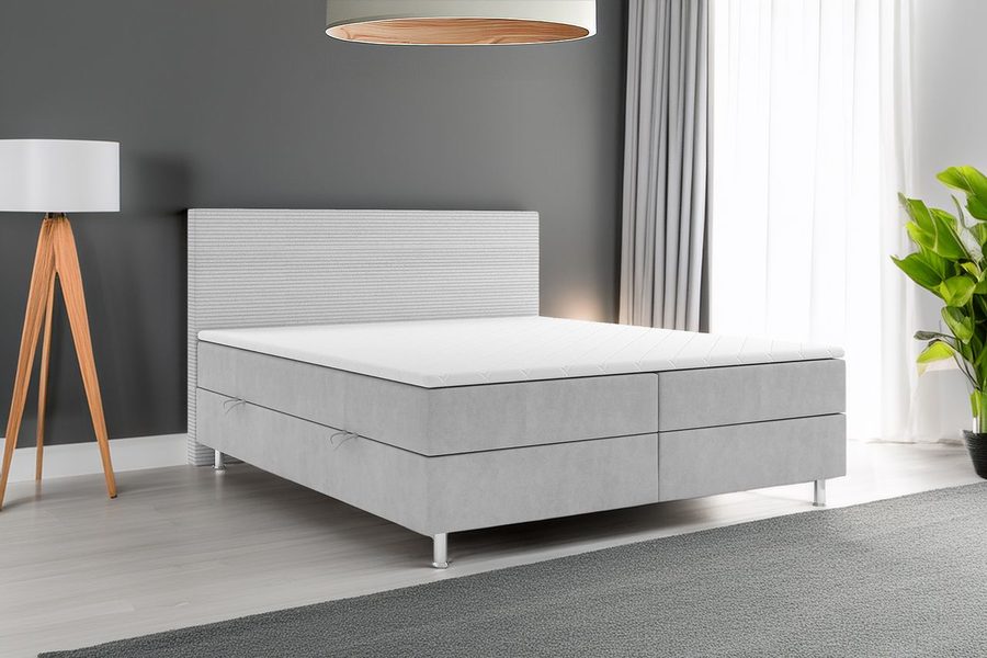Möbel Punkt Boxspringbett PISA mit Bettkasten 180 x 200 cm Webstoff Grau Bett Bettkasten Topper von Möbel Punkt