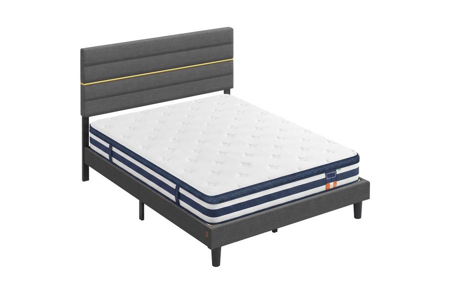 VASAGLE Polsterbett Doppelbettgestell verstellbares gepolstertes Kopfteil, Polsterbett und Matratze Set, mit Stauraum 160x200 cm von VASAGLE