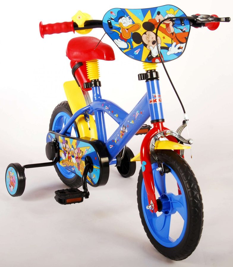 TPFSports Disney Mickey Kinderfahrrad - Jungen und Mädchen - 12 Zoll - Fester Gang + 1 Handbremse - Rot/Blau von TPFSports