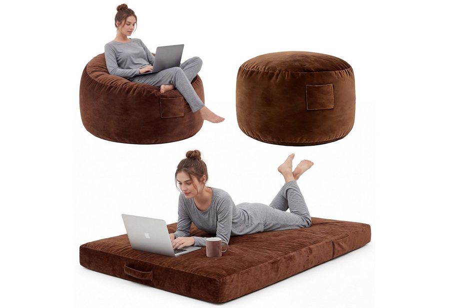 GarveeMore Relaxsessel 3-in-1 Sitzsack Bett mit Memory-Schaum, waschbar, rutschfest, multifunktional für Wohnzimmer & Jugendzimmer, Sitzsack Bett