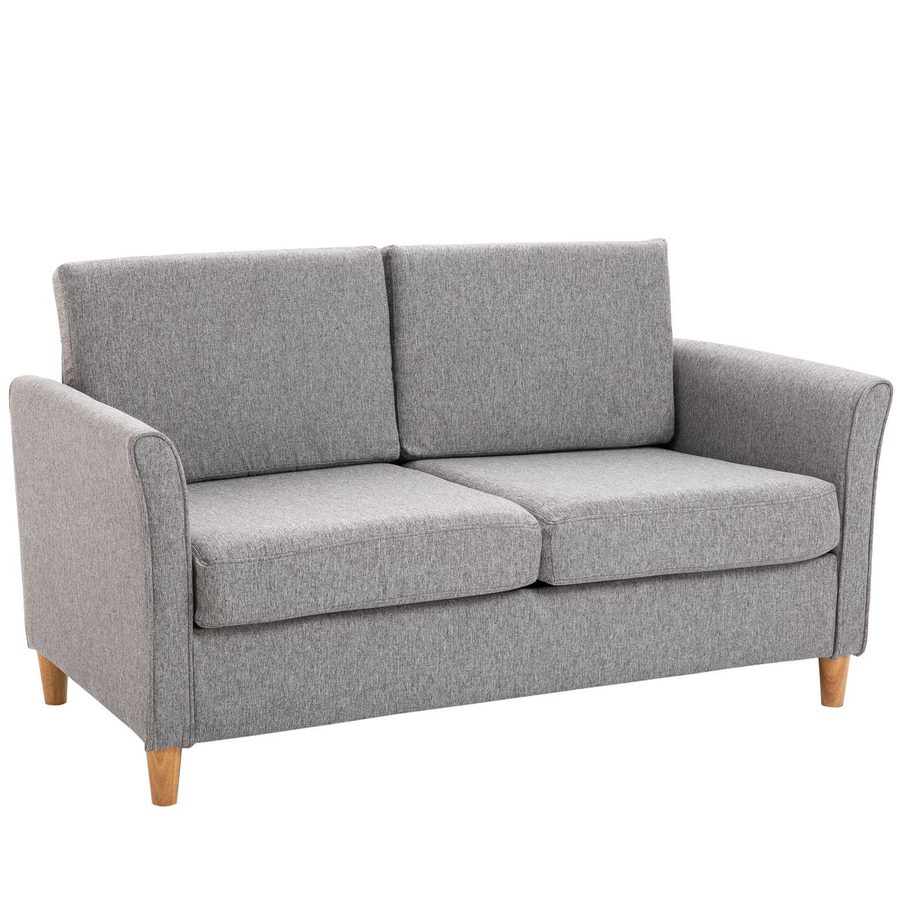 HOMCOM 2-Sitzer Sofa abnehmbar mit Kissen 200 kg-Belastbarkeit Schaumstoff Hellgrau 141 x 70 x 78 cm von HOMCOM