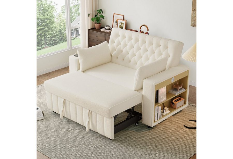 Merax Schlafsofa 3-in-1 Ausziehsofa, Sofa Klappsofa mit Schlaffunktion & USB-Anschluss für Wohnzimmer, mit verstellbarer Rückenlehne,USB-Ladeanschluss, Getränkehalter,Kissen von Merax