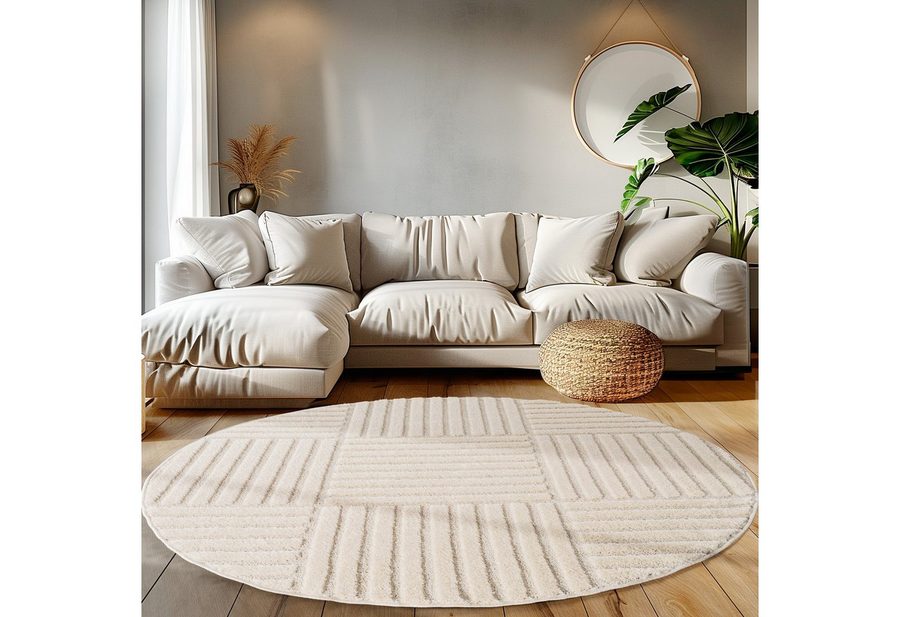 Teppium Teppich Boho-Design, Rund, Höhe: 20 mm, Teppich Wohnzimmer Boho Design 3D Optik Skandinavische Stil von Teppium