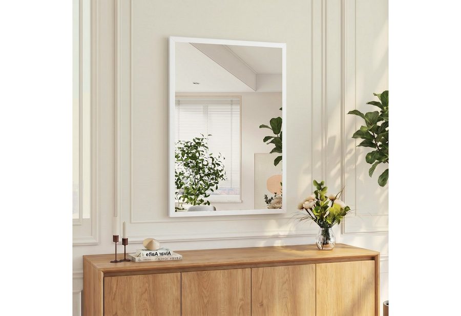 HOMCOM Wandspiegel Rechteckig Spiegel Dekorativ Hängespiegel 50 x 70 cm (Badezimmerspiegel, 1-St., Dekorativer Hängespiegel), für Schlafzimmer Badezimmer Wohnzimmer Flur Weiß von HOMCOM