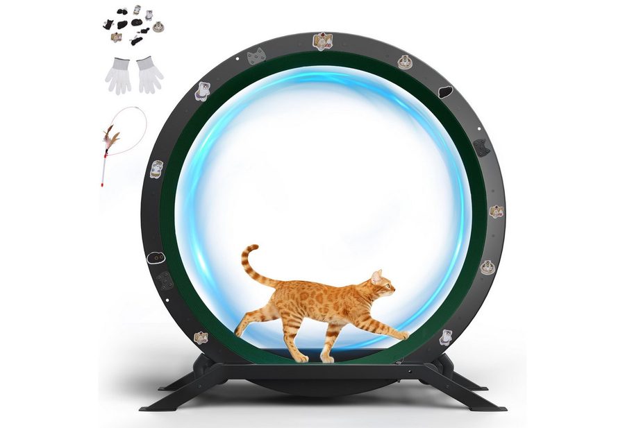 COMHOMA Tier-Intelligenzspielzeug Katzenlaufrad, laufrad Katze, Extra großer 100 cm ultraleises Laufrad, mit Abnehmbarer Teppich und Spielzeug von COMHOMA