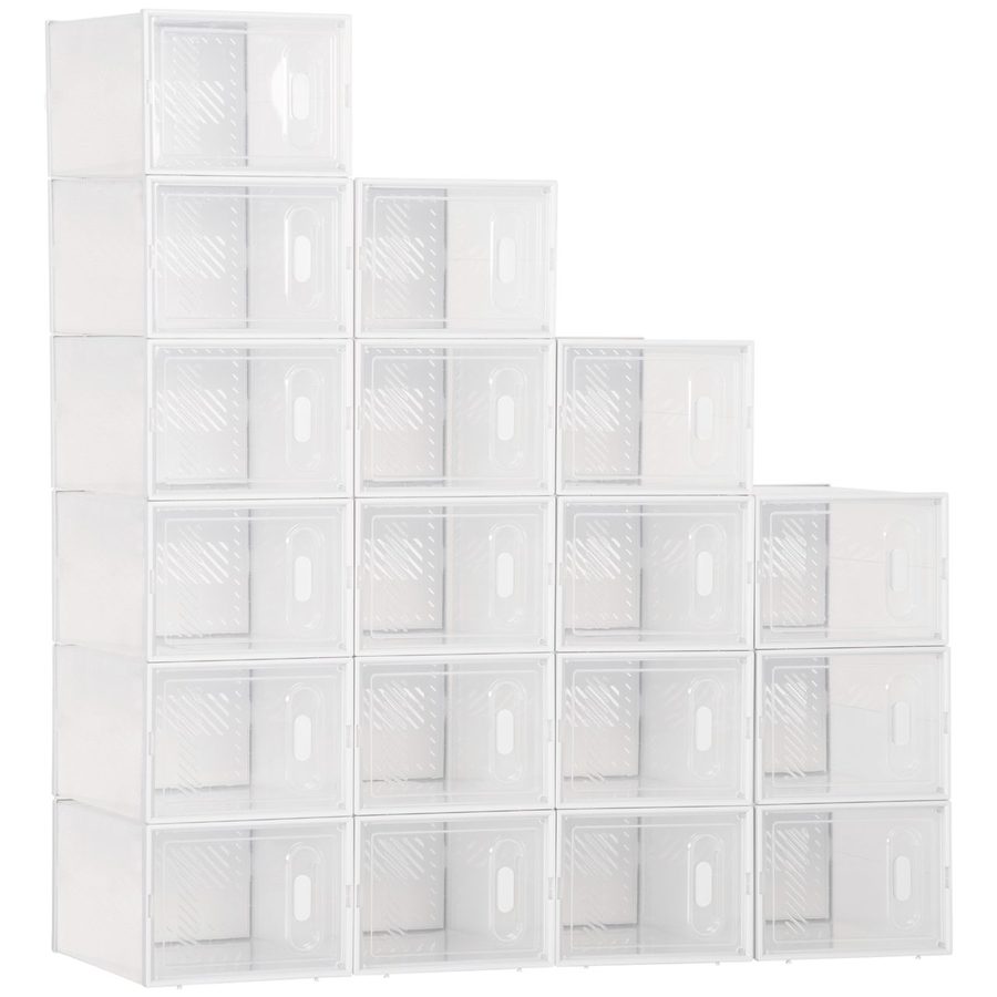 HOMCOM DIY Schuhbox Schuhkartons mit 8 Fächern Aufbewahrungsbox Transparent