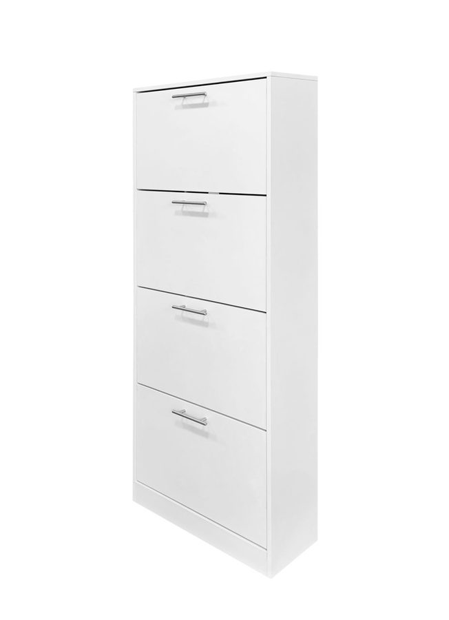 Better Home Schuhschrank mit Edelstahlgriffen und 4 Fächern, ca. 62x24x151 cm – Weiß