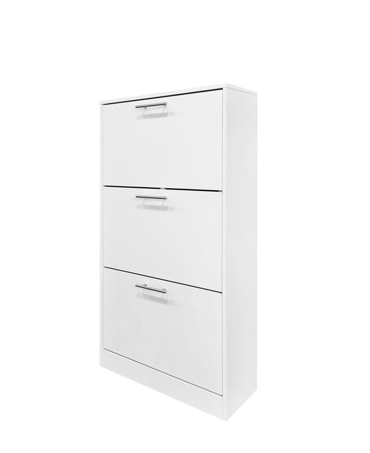 Better Home Schuhschrank mit Edelstahlgriffen und 3 Fächern, ca. 62x24x115,5 cm – Weiß