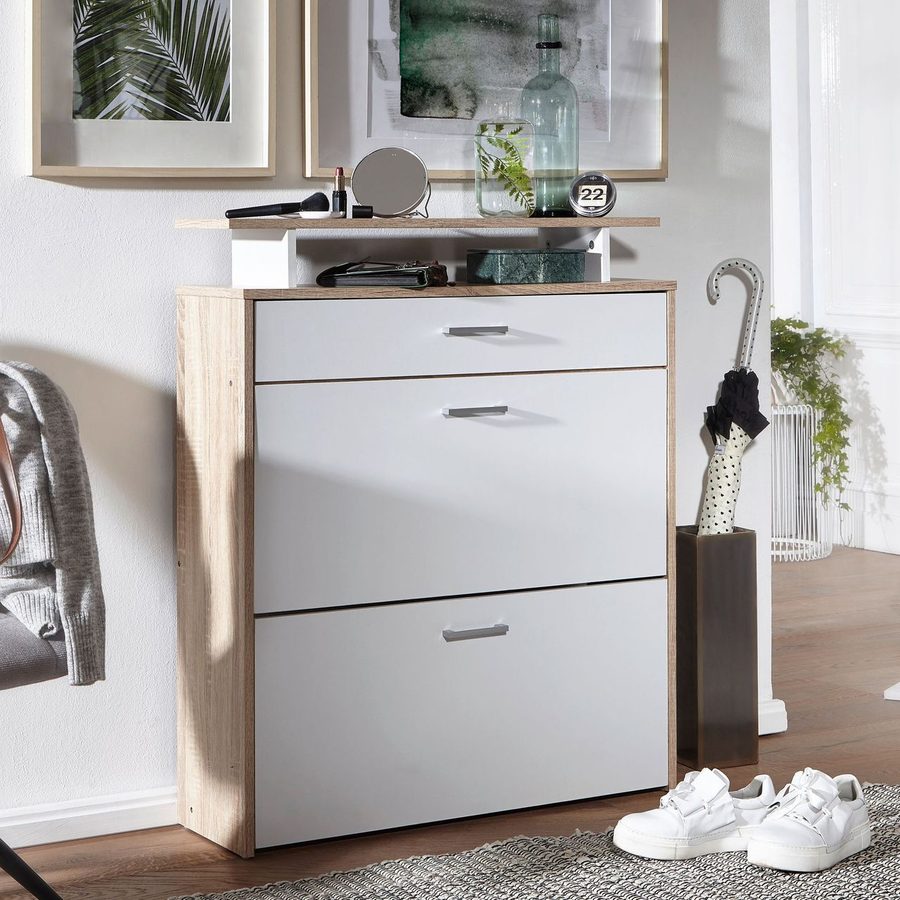 Wohnling Schuhschrank MDF Sonoma Eiche 80 cm Schuhregal Schuhkipper Design Schuh-Kommode modern