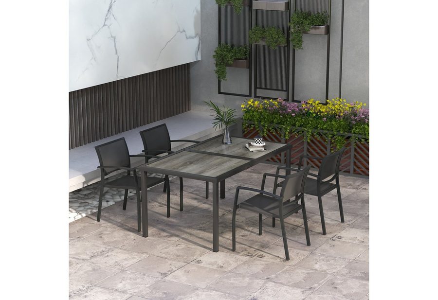 Outsunny 5 tlg. Sitzgruppe Gartenmöbel-Set, Gartengarnitur mit 1 Esstisch, 4 Stühlen Grau von Outsunny
