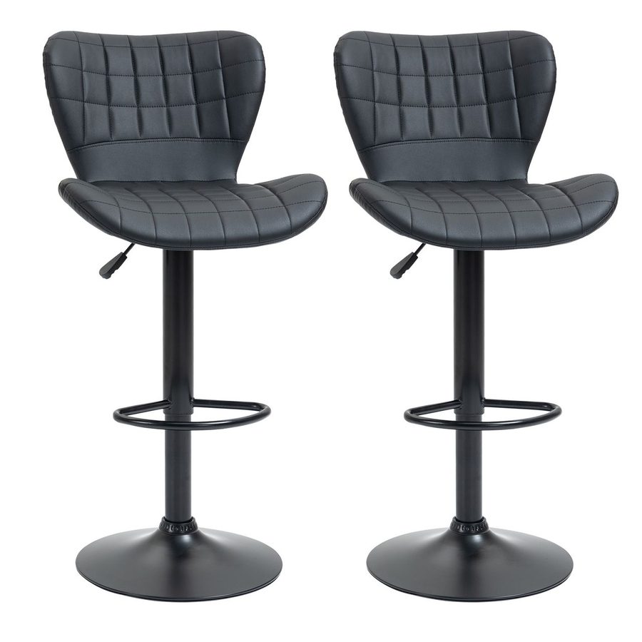 HOMCOM Barhocker 2er-Set mit Rückenlehne für Küche Esszimmer Kunstleder Schwarz 47 x 56 x 89-109 cm