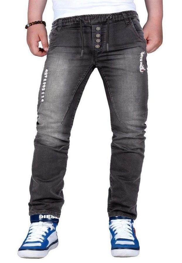 Reichstadt Jeansjeggings Kinder Slim Fit Jogging Jeans Stonewashed RS105 Black (158) (1-tlg) Elastischer Bund mit Kordelzug und Knöpfen von Reichstadt