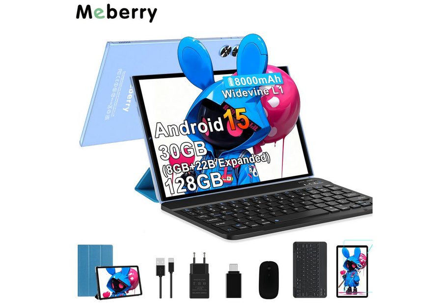 GOODTEL Meberry 2026 Tablet Android 15, WiFi, 30 GB RAM Tablet (10,1", 128 GB, Android 15, 8000 mAh, Widevine L1, mit Zubehör Tastatur, Maus) von GOODTEL