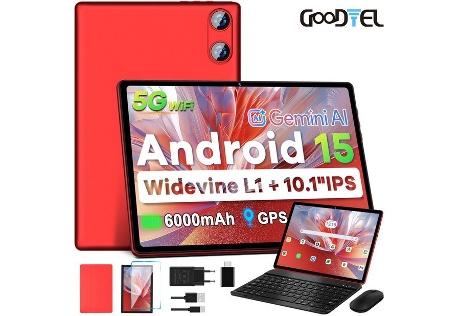 GOODTEL Tablet Android 15, WiFi, 30GB RAM 64GB Speicher erweitern bis zu 1TB Tablet (10,1", Android 15, 64GB Speicher/erweiterbar auf 512TB,6000mAh,Gemini AI,WiFi,Widevine L1) von GOODTEL