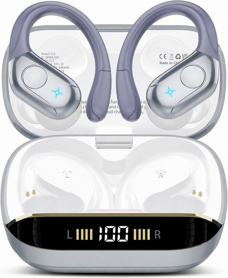 Futicare Bluetooth Kopfhörer, Sportkopfhörer mit Ohrbügel, Bluetooth 5.4, In-Ear-Kopfhörer (75 Std. Akku, 14,2 mm HiFi Stereo, 4 Mikrofone ENC, IP7 für Laufen, Joggen & Fitness)